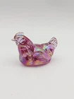 Vintage Fenton Glass Mini Hen Iridescent Pink Carnival Glass with Label