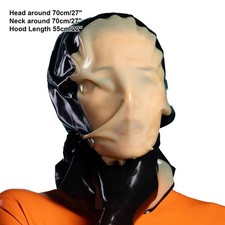 Black Latex Hood Bag Clear Face Rubber Mask Fetish BDSM Experience suffocation