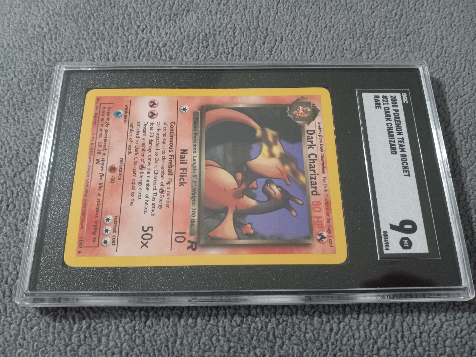 2000 Vintage Pokemon - Dark Charizard #21 Team Rocket 21/82 Rare - SGC 9 Mint view 10