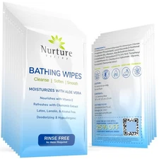 Nurture Rinse Free Bathing Wipes for Adults w/Aloe | 40 Pack Waterless Cleansing