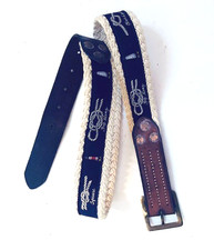 POLO Ralph Lauren Vintage Sailing Knots Navy, brown leather  Ivory Woven Belt M