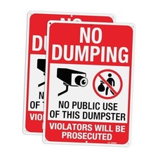 Large No Dumping Sign, No Public Use of This Dumpster Sign, 14" x 10" - 2 Pack