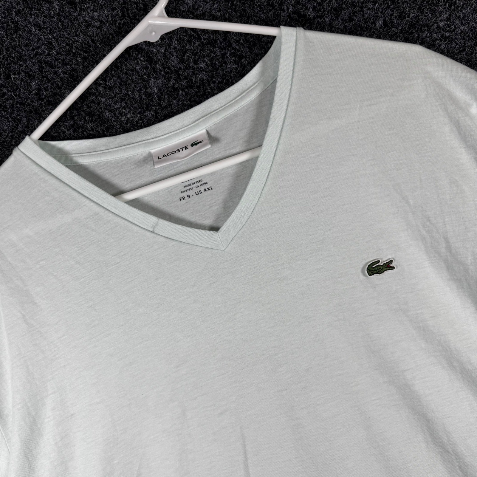 Lacoste Mens V-Neck T-Shirt Mint Green Pima Cotton Logo Tee Size 4XL