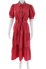 Derek Lam 10 Crosby Womens Short Sleeve Belted Collared Midi Dress Pink Size 6
