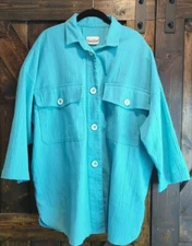 Vtg Sun’n Sand Sz XL Button Up Coverup Top Shirt Tunic Oversized Turquoise*READ*