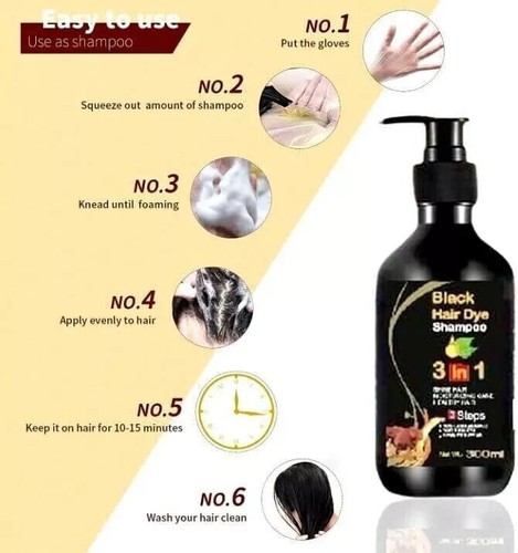 Hair Dye Shampoo 3 in 1 Hair Shampoo Instant Hair Dye Herbal Ingredients BLACK - Picture 3 of 9