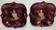 Vintage 1950s Royal Marino 675 Hand Painted Oxblood Red Ashtrays 2 Piece Set