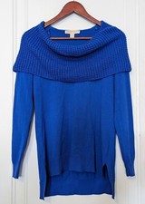 Michael Kors Women's Small Cowl Neck Sweater Blue Waffle Knit