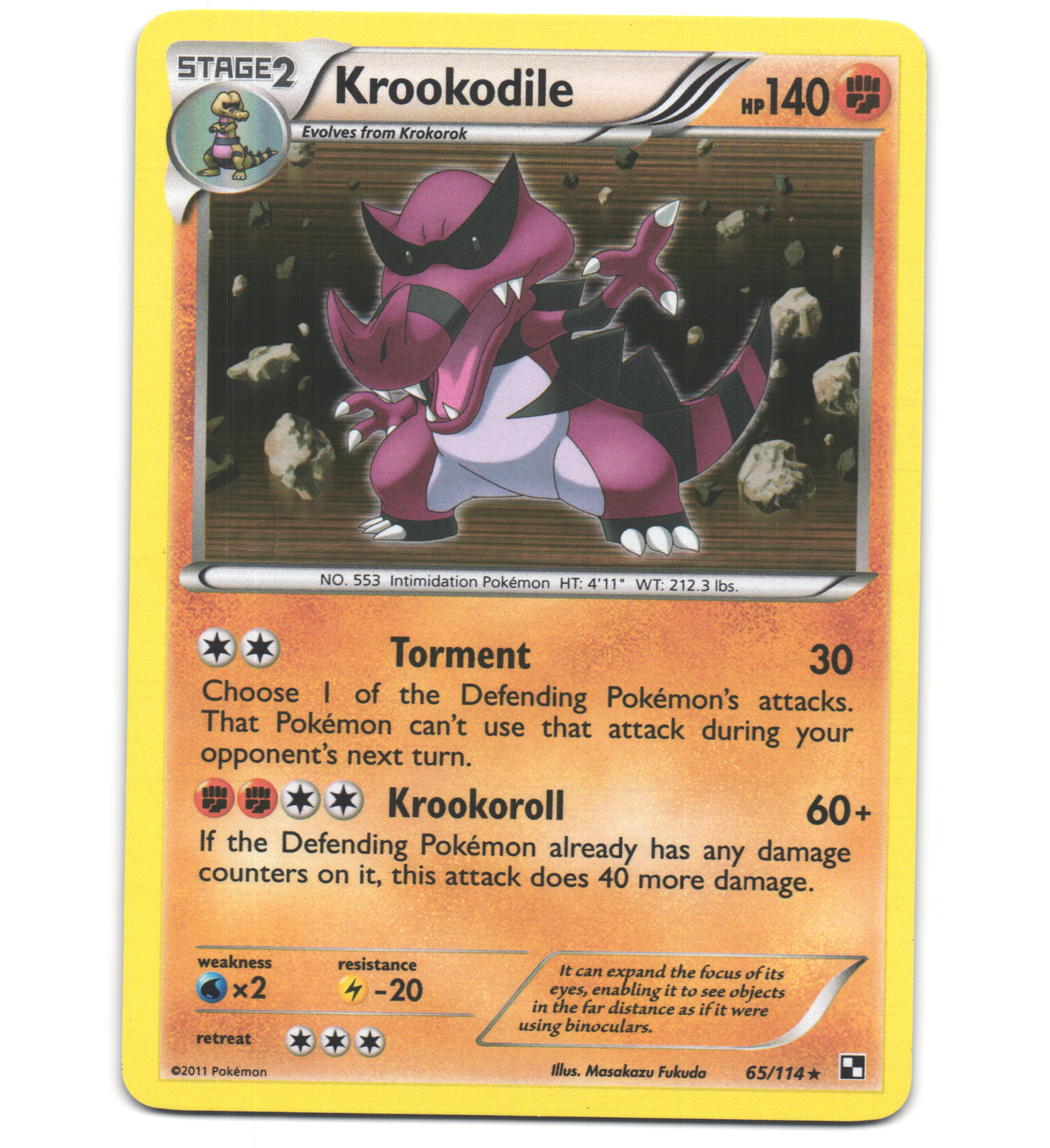 Pokemon 2011 Near Mint NM Krookodile Black & White 65/114 Holo Card