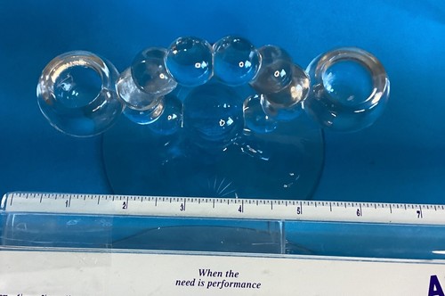 IMPERIAL GLASS CANDLEWICK 2-Lite CANDLEHOLDER HUGHES CORNFLOWER CUT - Picture 10 of 10