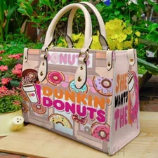 Personalized Dunkin Donut Leather Handbag & Wallet, Fast Food Fan Shoulder Bag