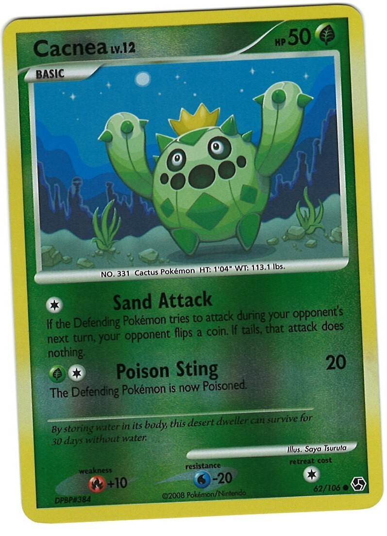Cacnea 62/106 Pokemon Card Great Encounters Reverse Holo 50 HP Near Mint MI