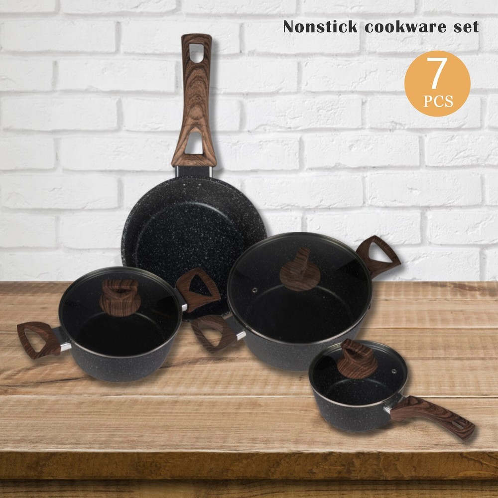 DC Diclasse 7PCS Nonstick Cookware Set Stainless Steel Pots Pans w/ Glass Lid