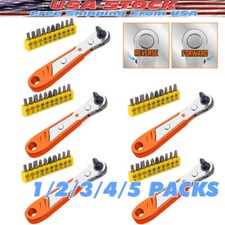 Ratcheting Right Angle Screwdriver Hex Drive 90 Degree Offset  10PCS Bits Set