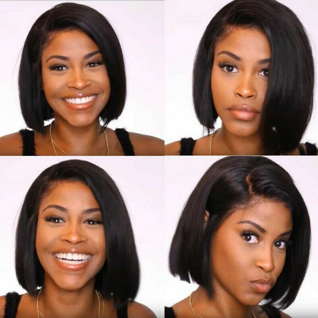 Glueless Straight Short Bob Haircut Lace Front Wig W Bangs