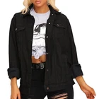 Womens Oversized Black Denim Boyfriend Jacket Shirt Buttoned