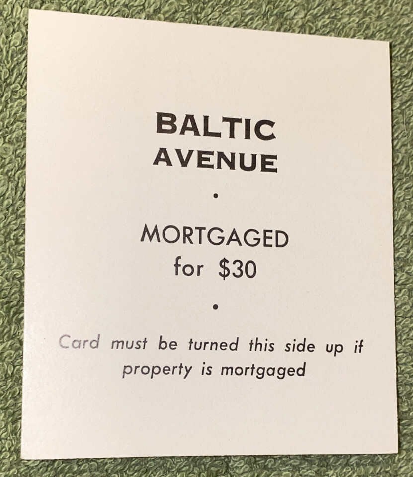 Vtg 1960’s Monopoly Game Replacement Piece Property Card Purple Baltic