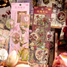 Gold Foil Flower Rose PET Stickers Pressed Dried Lily Tulip Scrapbook Journals