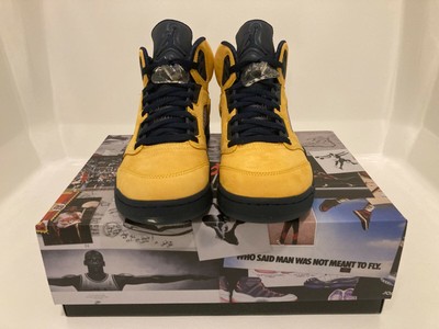 8.5 Men - Nike Air Jordan 5 Retro SP Michigan 2019 Yellow Blue