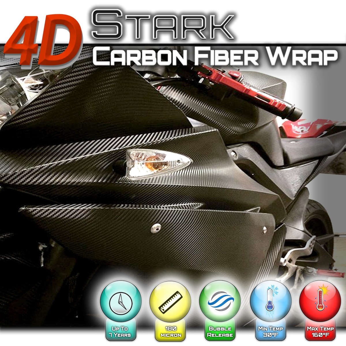 4D Black Carbon Fiber Vinyl Wrap Bubble Free Air Release