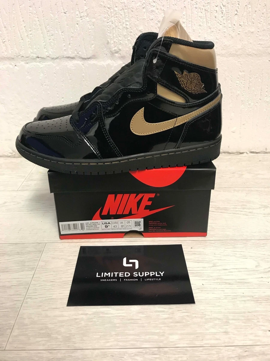 NIKE AIR JORDAN 1 RETRO HIGH BLACK METALLIC GOLD 8.5 UK 9.5 US OFF 555088 032