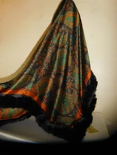 New La Fiorentina Paisley Print Oversized Wrap, Shawl w/ Faux Fur Trim #2106-23