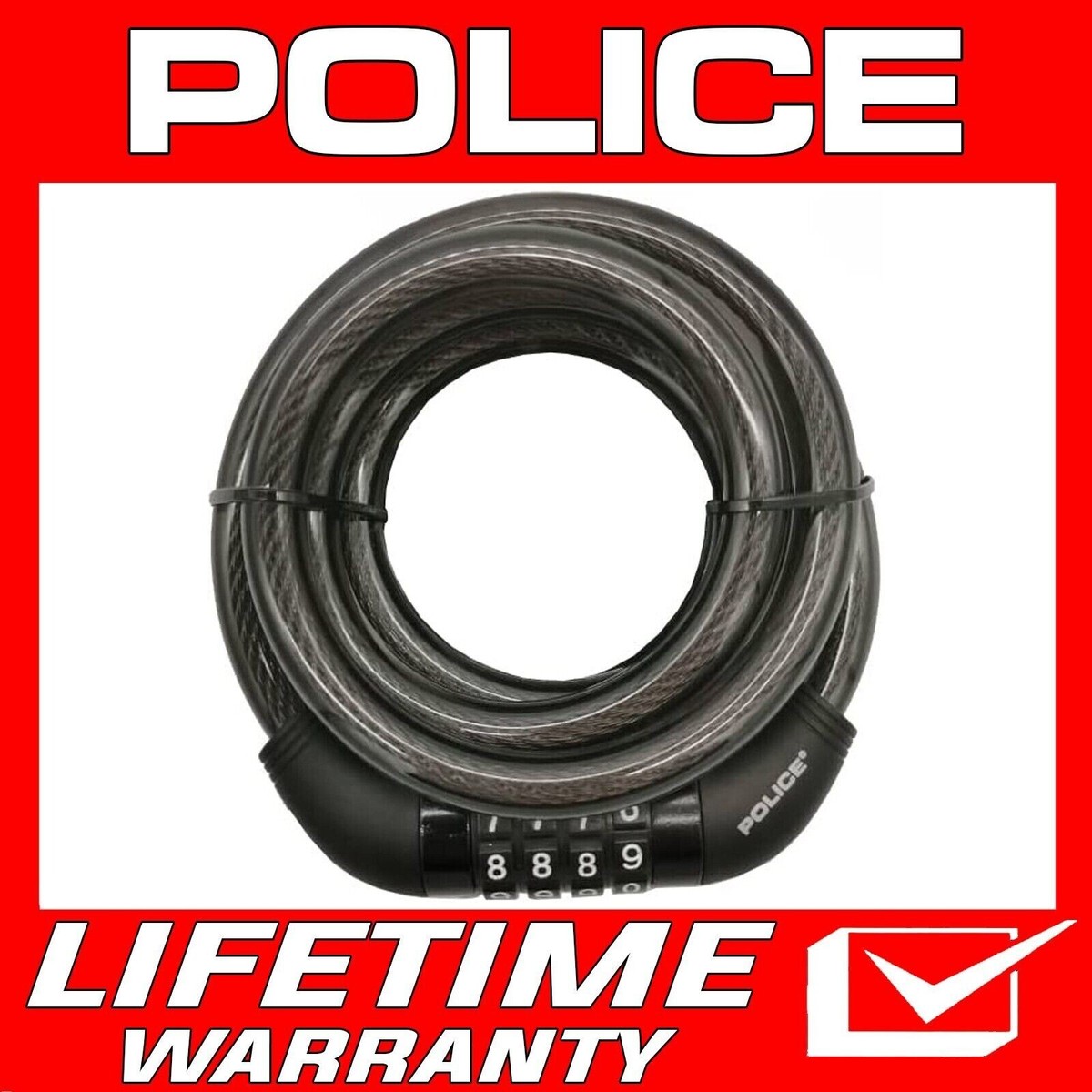 POLICE 4-Digit Combination Password Bike Lock Cable Bicycle Chain