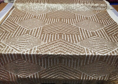 Champagne Gold Geometric Sequin Fabric on Mesh 2 Way Stretch ''BombShell Sequins''