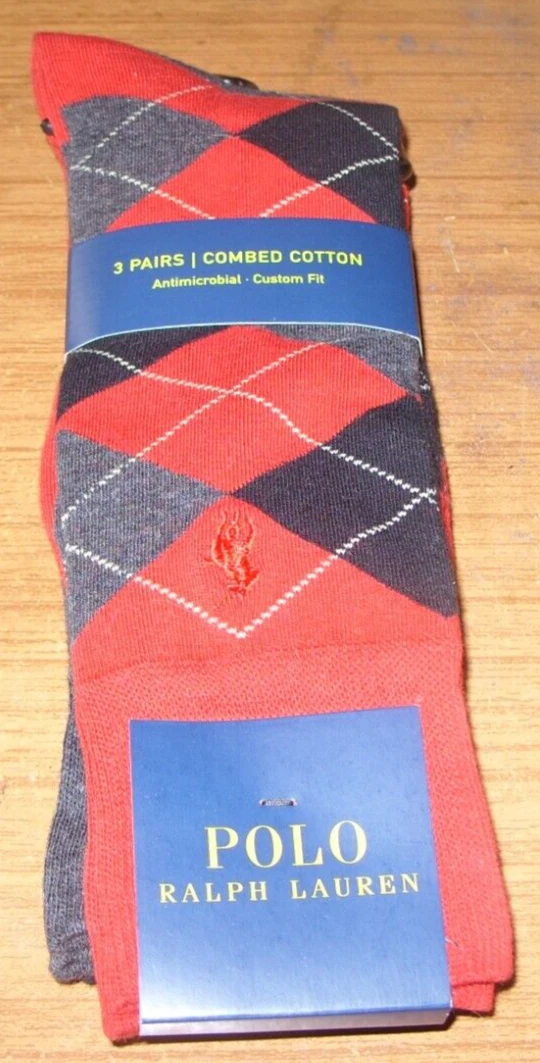 3 x Ralph Lauren Polo - Combed Cotton Socks - Antimicrobial - Custom Fit RRP £35