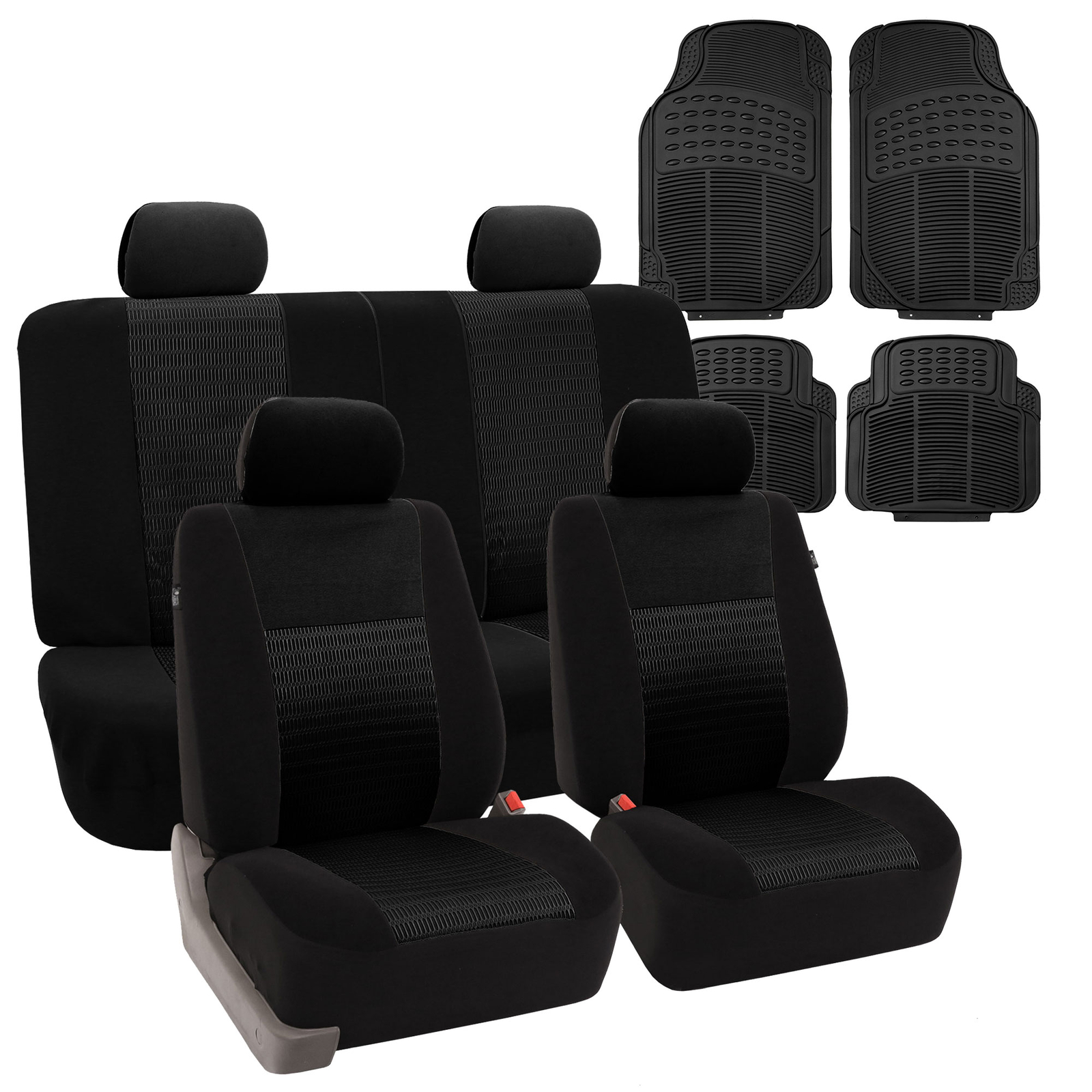 FH Group Universal Fit Black Car Seat Cover for SUV Van 5 Seater w/ Floor Mats