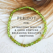 Natural Green Peridot 4mm Gemstone Beaded Crystal Healing Reiki Stretch Bracelet