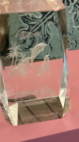 Crystal Glass Cube 3" Laser Etched Holograph Dolphins Paperweight - Picture 6 of 6
