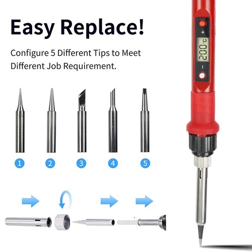 80W Soldering Iron Kit Electric Welding Tool Solder Tips Adjustable Temperature - Picture 4 of 23