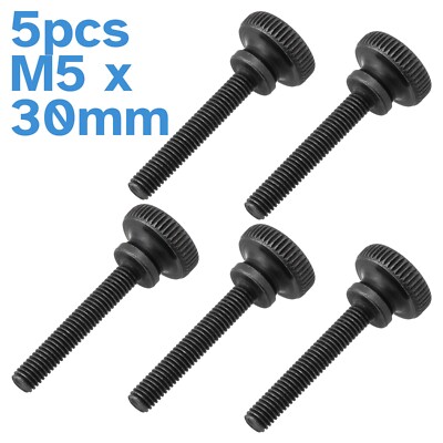 5pcs M5 x 30mm Black Steel Thumb Screws Knurled Head Nut Lock Clamp Hand Tighten