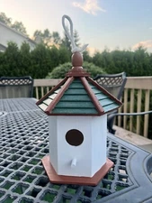 Bird house Hand Painted Wooden White Green And Brown Color With Hanging String