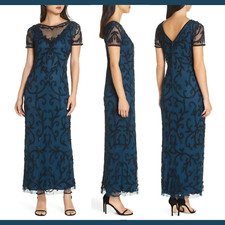 NEW 238 Pisarro Nights  4  Beaded Illusion Gown in Peacock/Black S190