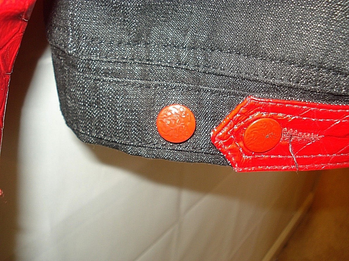 Red Ape Jeans Co Jacket 2X Vintage Embroidered Denim w/ Red Faux