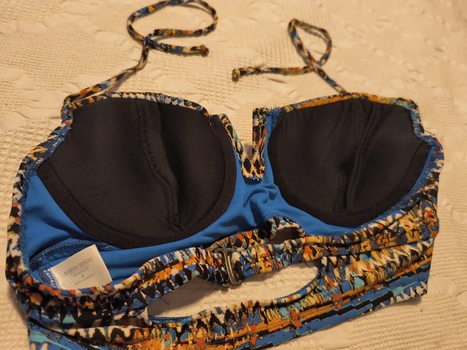 Bisou Bisou Halter Top Traje de Baño Talla L Ombre Multicolor Boho Tribal Súper Lindo Foto 3 de 4