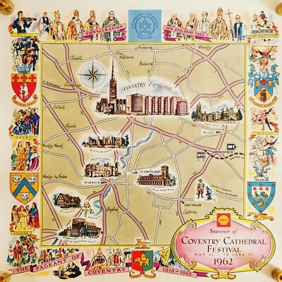 Vintage  Coventry Cathedral Festival Poster/Map 1962 Shell Promo Warwickshire