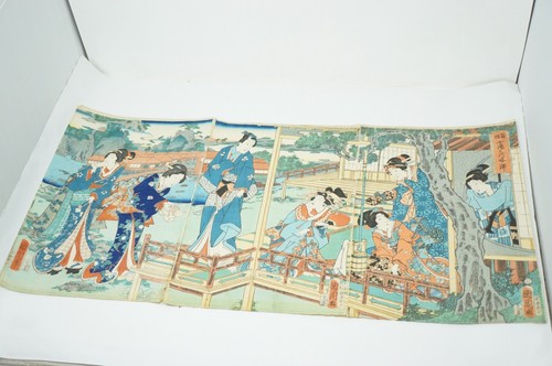 Japanischer Triptyque Farbholzschnitt 1864 Original von Kunichika 0912E2 - Picture 6 of 6