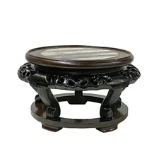 8.25" Oriental Brown Wood Marble Round Table Top Stand Riser ws2871C