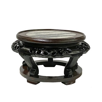 8.25'' Oriental Brown Wood Marble Round Table Top Stand Riser ws2871C
