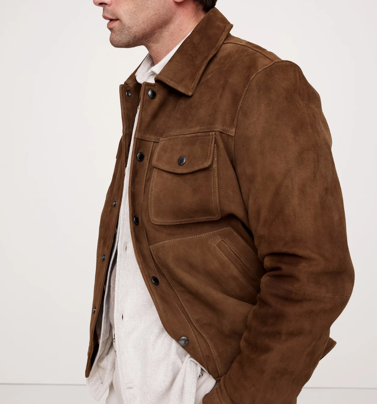 Mens Brown Leather Trucker Jacket Pure Suede Custom Made Size S M L XL 2XL 3XL