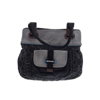 Fossil Key-Per Ladies Large  Black and Gray Floral Quilted Shoulder Bag
