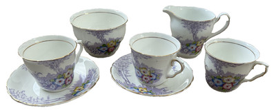 Colclough Art Deco Teeservice (Tassen, Untertassen, Milchkännchen & Zuckerdose) um 1930