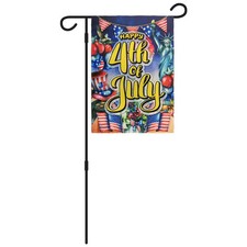 Happy 4th of July Party 12x18in Holiday Garden Flag with Garden Flag Pole Stand