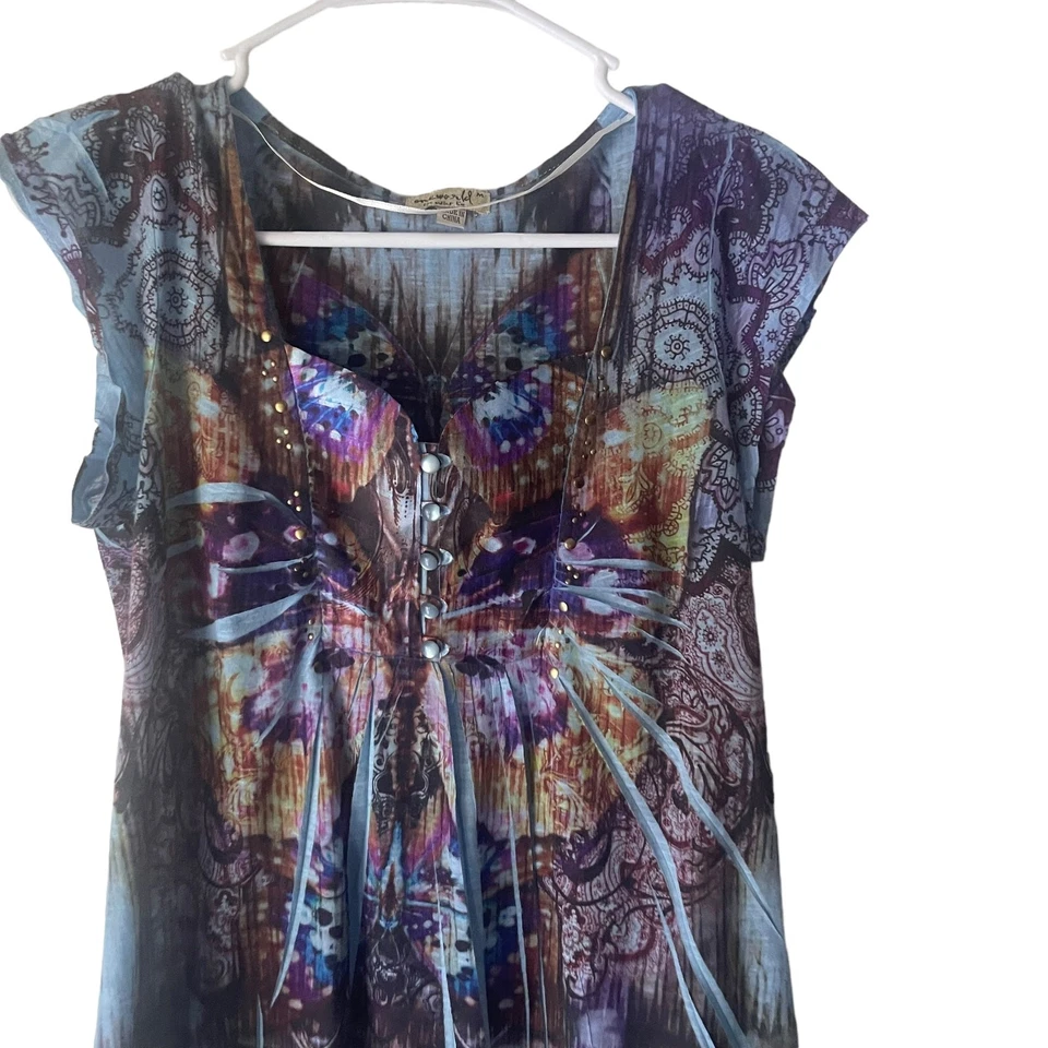 Blusa Eneworld Feminina Tamanho Médio Borboleta Whymsical Fada Azul Roxa - Imagem 2 de 4