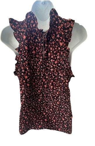 FRAME 100% Silk High Neck Ruffle Sleeveless Blouse sz LG Quiet Luxury Old Money - Picture 3 of 5