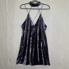 Woman’s Medium Plum Crushed Velvet Strappy Mini Dress-Choker-Sexy-Classy-Purple