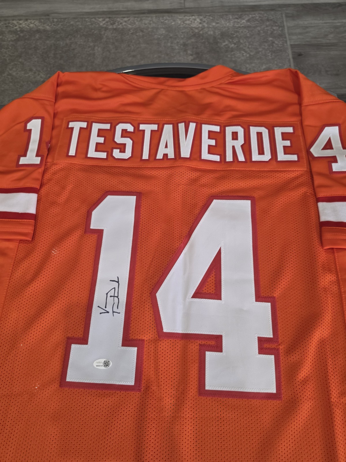 Vinny Testaverde Autographed/Signed Jersey JSA Sticker Orange Custom Jersey 